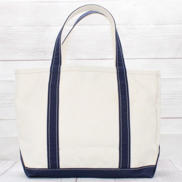 LL Bean Boat & Tote Blue Trim Embroidered MBK Open Top Tote Handbag - Picture 4 of 9